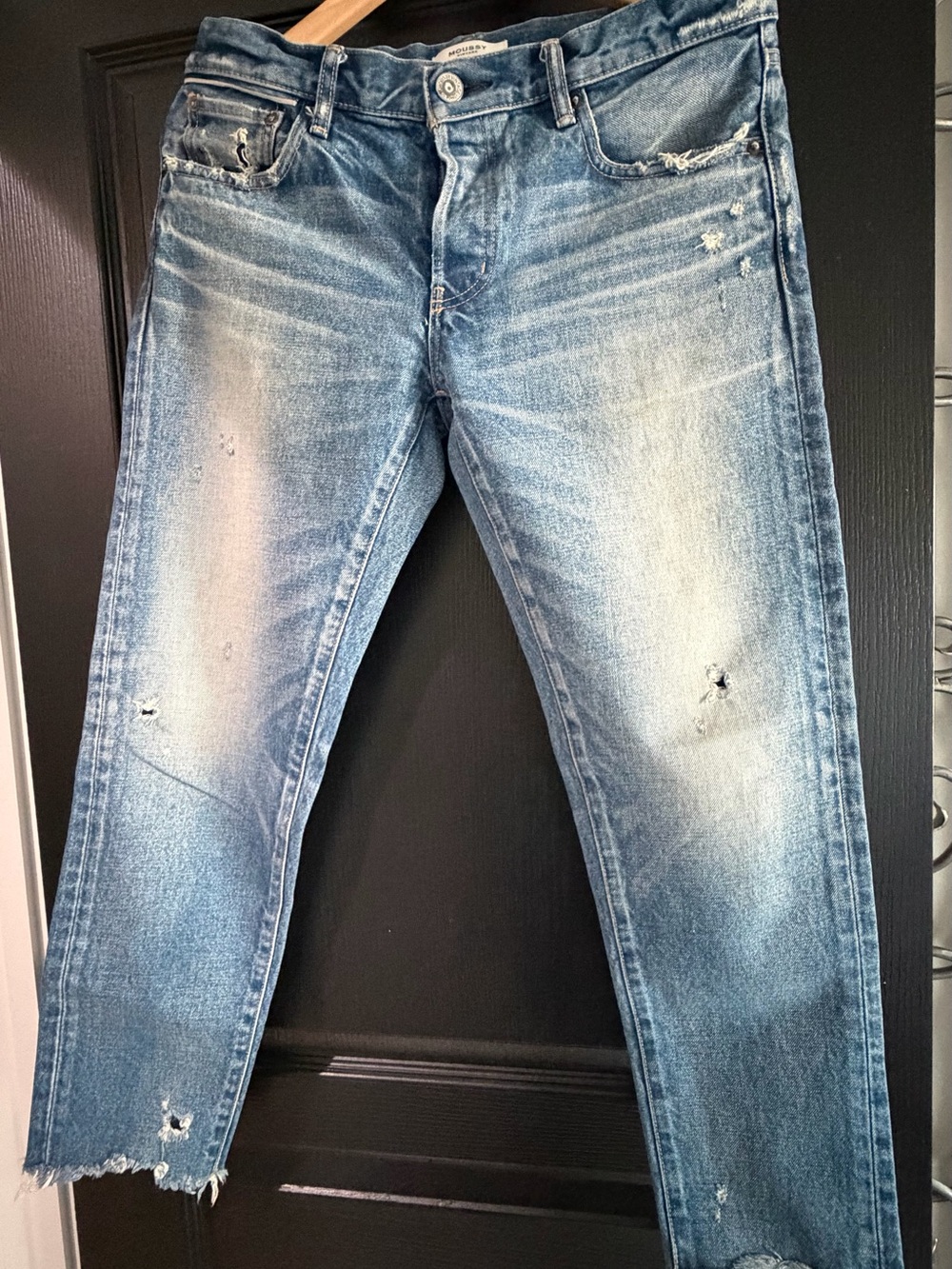 Moussy Slim Distressed Light Blue Jeans